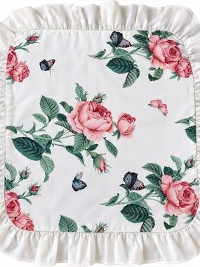 Vintage WestPoint Stevens Rose & Butterfly Ruffled Pillow Shams Pair